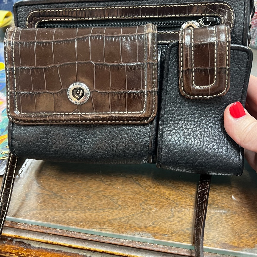 Brighton Black and Brown Crocodile Crossbody Bag